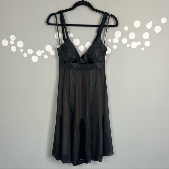 BCBGMAXAZRIA Black Silk Satin Pleated Halter Dress Size 4P - Picture 1 of 10